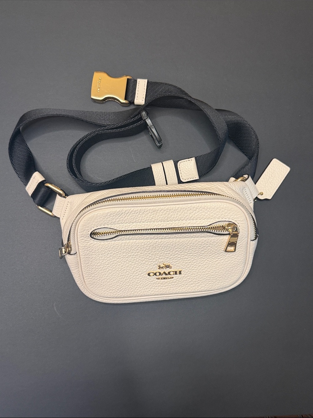 Coach Ivory Belt Bag with Gold Accents